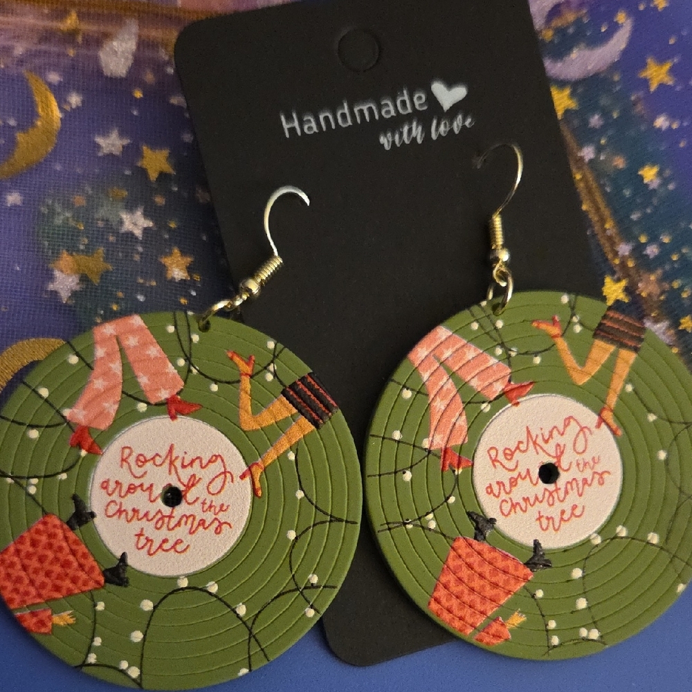 **New** Green Christmas Vinyl Record Earrings